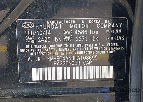 2014 Hyundai Sonata Hybrid Limited z USA, uszkodzony, nr VIN KMHEC4A43EA108695